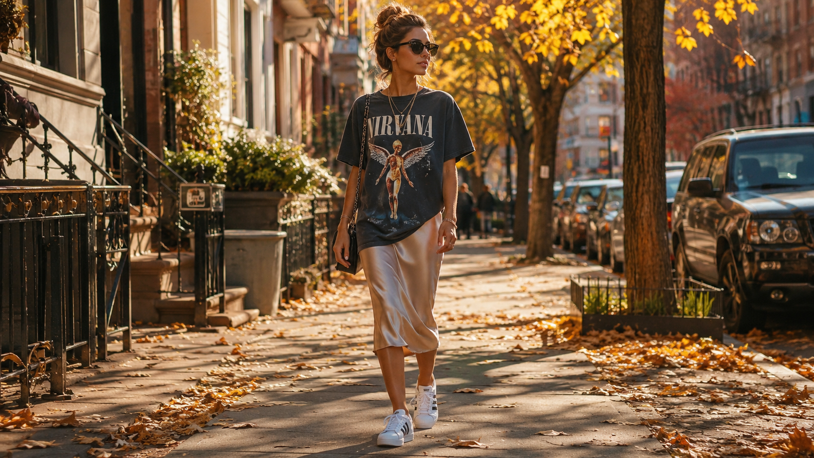 vintage tees paired with slip skirts 