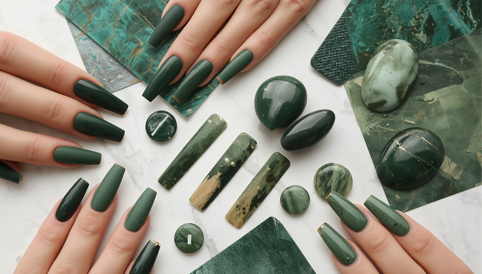 Best Moss Green Water Nail Designs