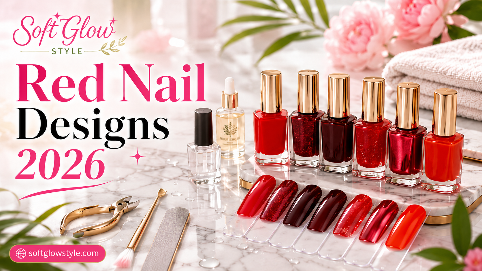 Red nail designs and soft glow elegance