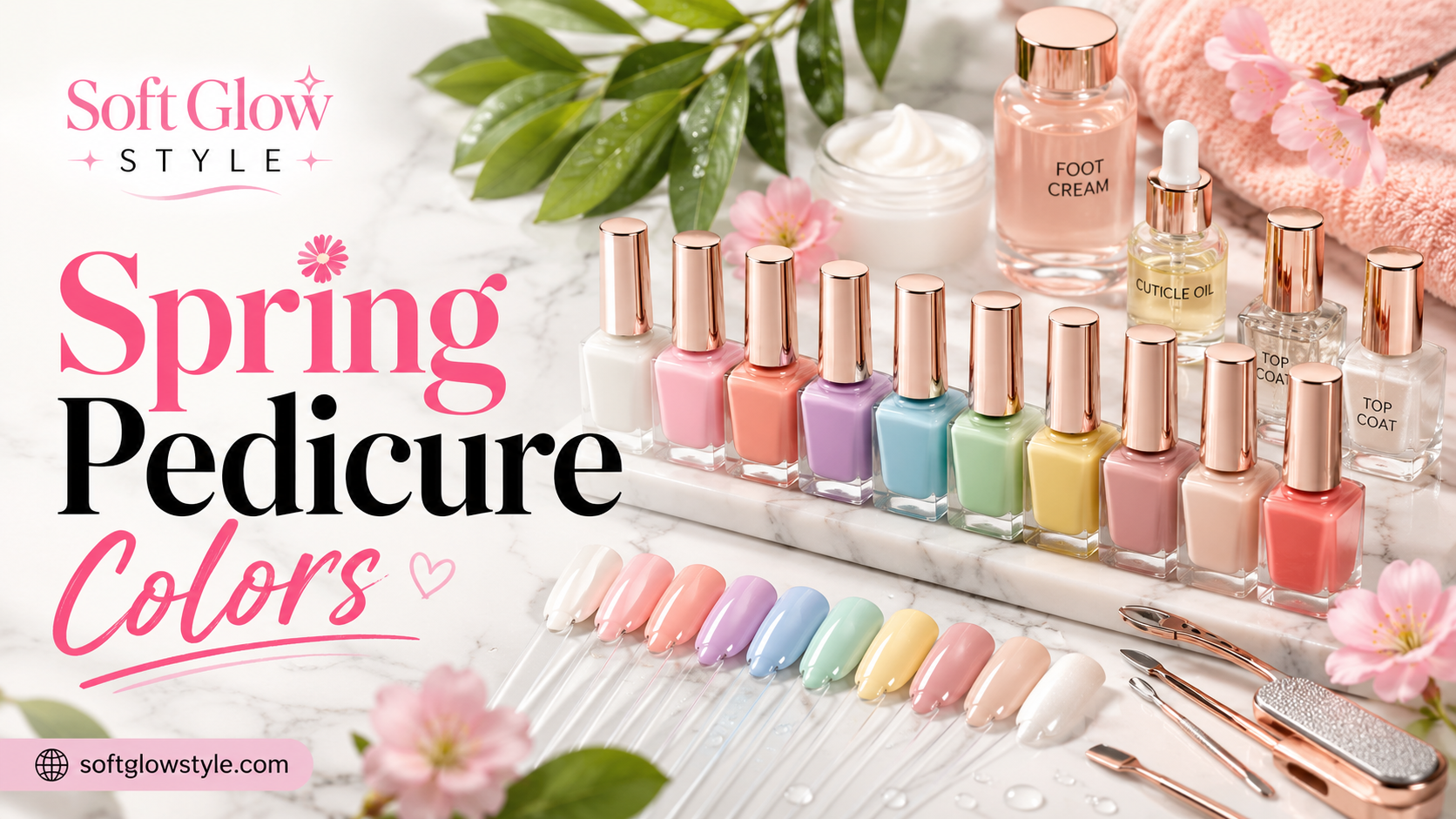 Spring nail care essentials on marble Spring nail care essentials on marble