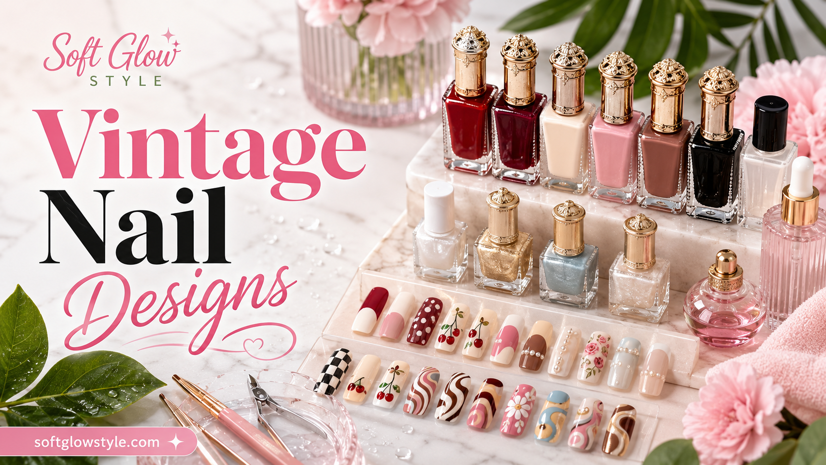 Vintage nail designs on marble elegance
