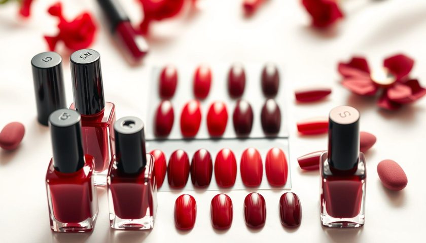 Deep Red Nail Polish: Classic Shades for Every Mood 2 Deep red nail polish shades from ruby to burgundy displayed with glossy nail swatches