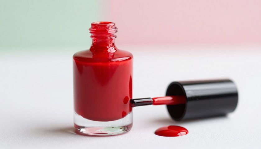 Red Nail Polish: Best Shades and How to Wear Them 2 Red nail polish bottle on a clean beauty editorial vanity surface