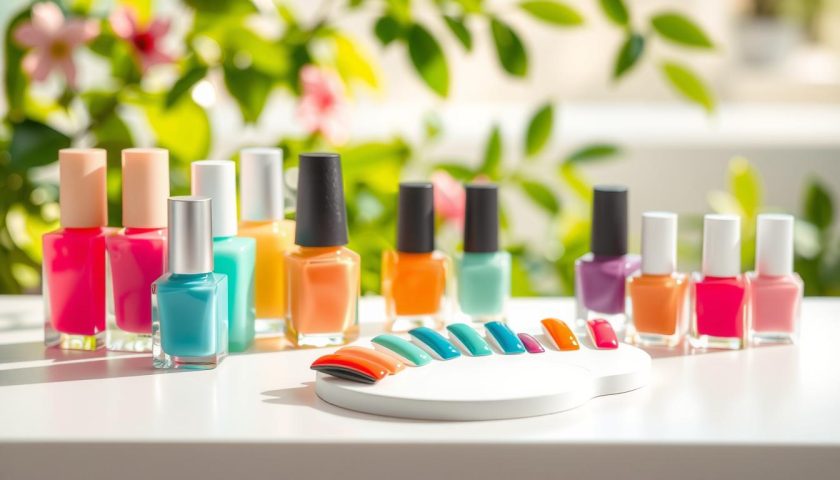 Vibrant summer nail polish colors in hot pink coral mint and bright glossy shades