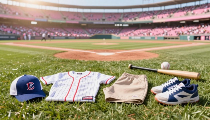 Baseball Game Attire: What to Wear 2 Baseball game attire flat lay with team cap jersey shorts sneakers and stadium style pieces