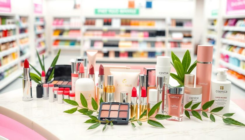 Drugstore Beauty Products: Best Affordable Ideas 3 Affordable lipsticks eyeshadows cleansers and beauty essentials displayed on marble