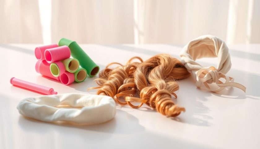 Heatless curl methods with fabric headband rollers ribbon and soft curl texture