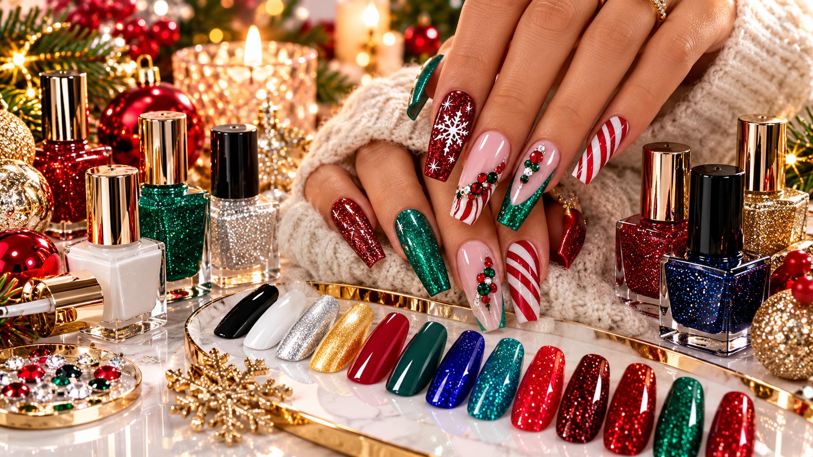 New Years nails, festive nails, nail polish, holiday manicure