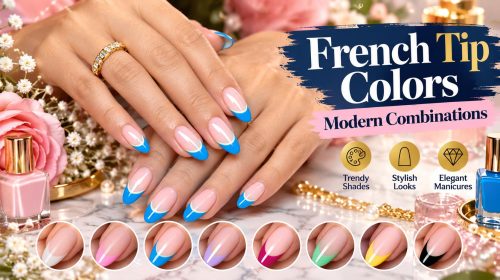 Explore French tip colors with modern nude, pink, chrome, pastel, red, brown, gold and seasonal manicure ideas.